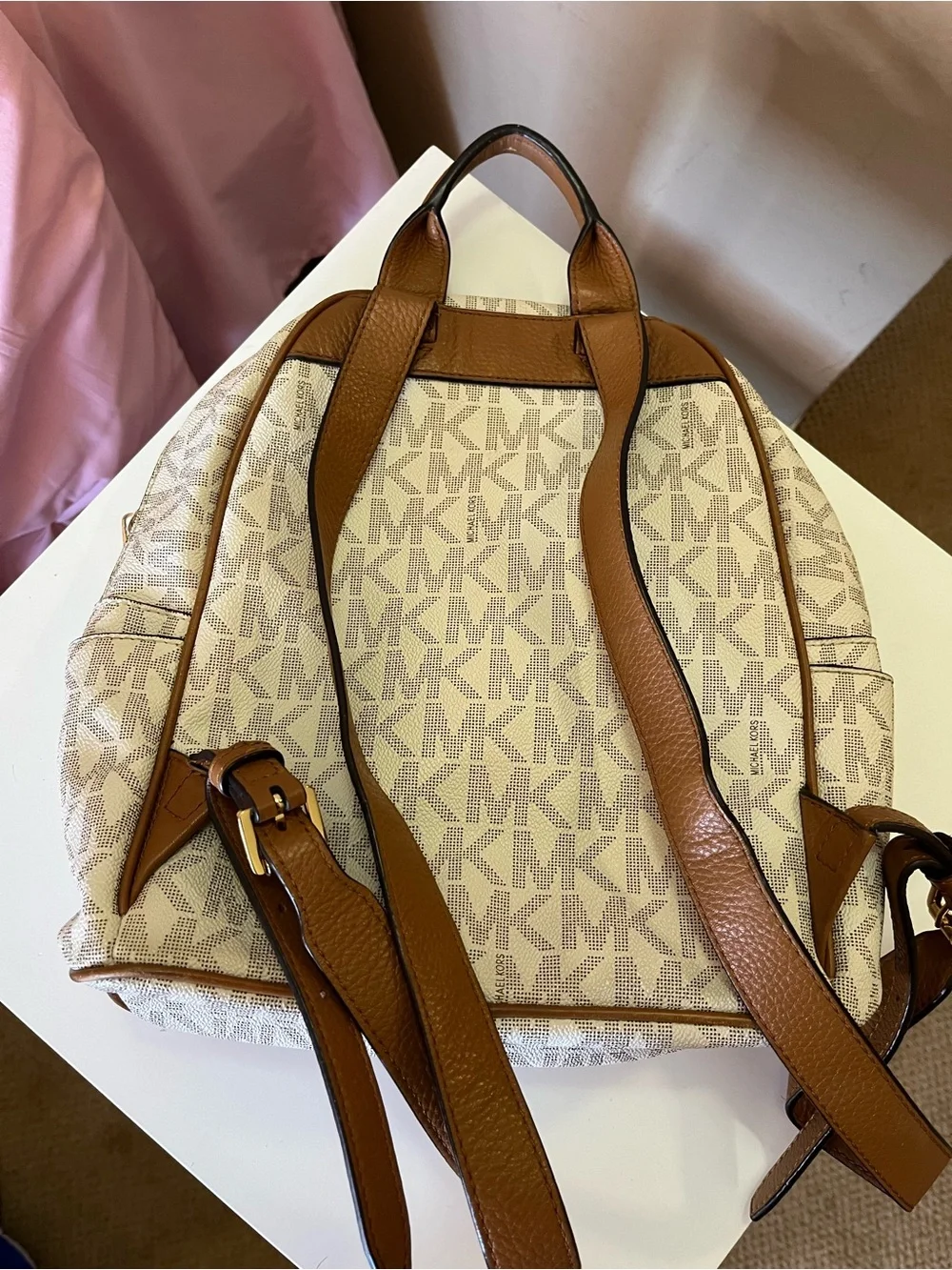 Michael Kors Beige and Brown Studded MK Logo Backpack